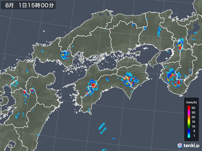 四国地方の雨雲レーダー(2019年08月01日)