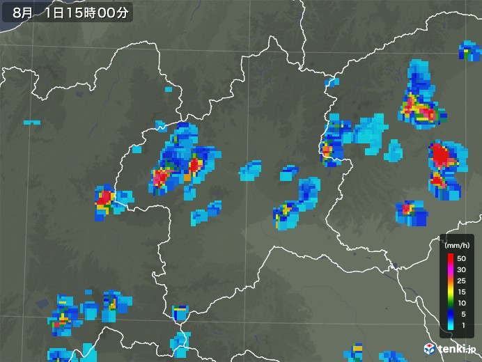 群馬県の雨雲レーダー(2019年08月01日)