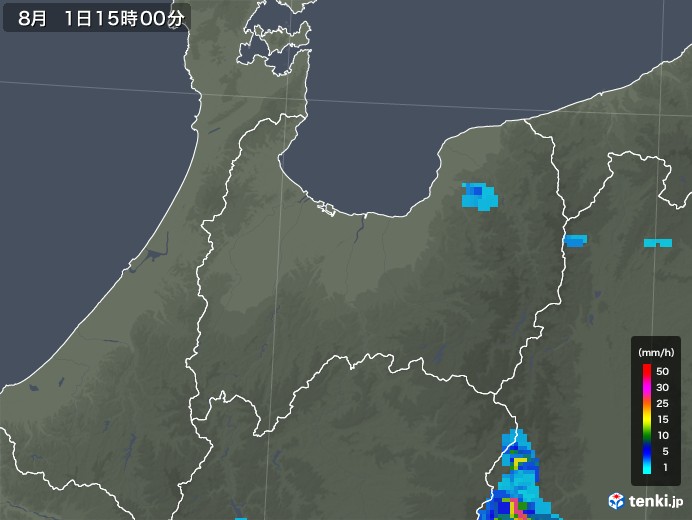 富山県の雨雲レーダー(2019年08月01日)