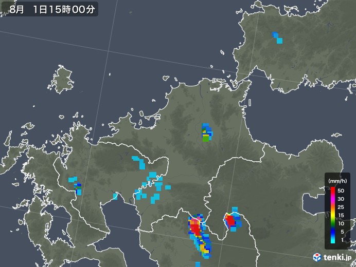 福岡県の雨雲レーダー(2019年08月01日)