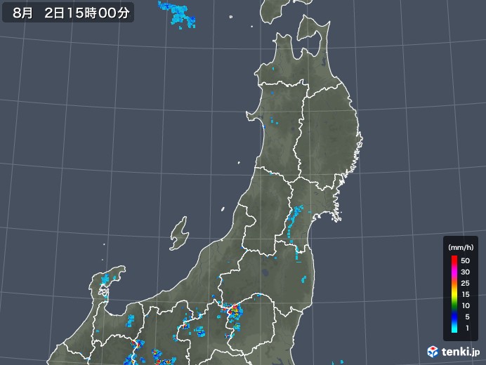 東北地方の雨雲レーダー(2019年08月02日)
