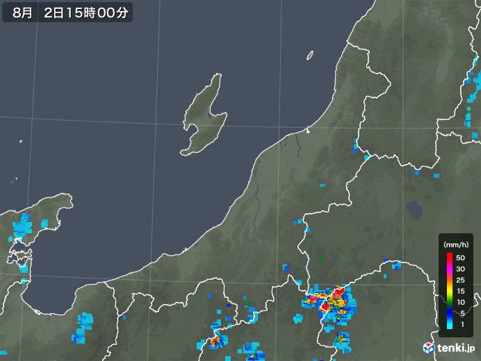 新潟県の雨雲レーダー(2019年08月02日)