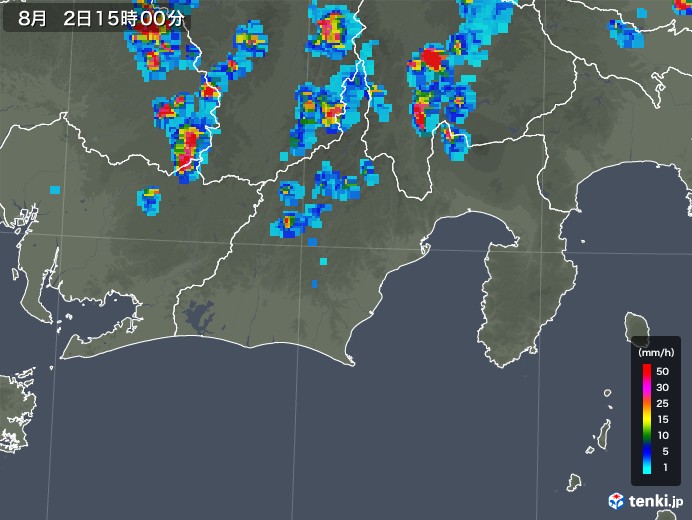 静岡県の雨雲レーダー(2019年08月02日)