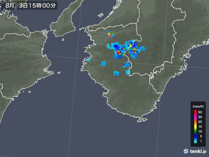 和歌山県の雨雲レーダー(2019年08月03日)