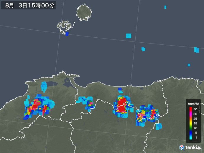 鳥取県の雨雲レーダー(2019年08月03日)