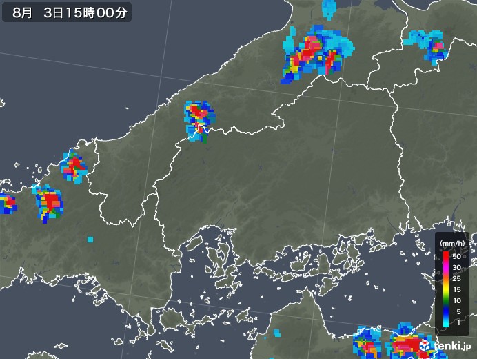 広島県の雨雲レーダー(2019年08月03日)