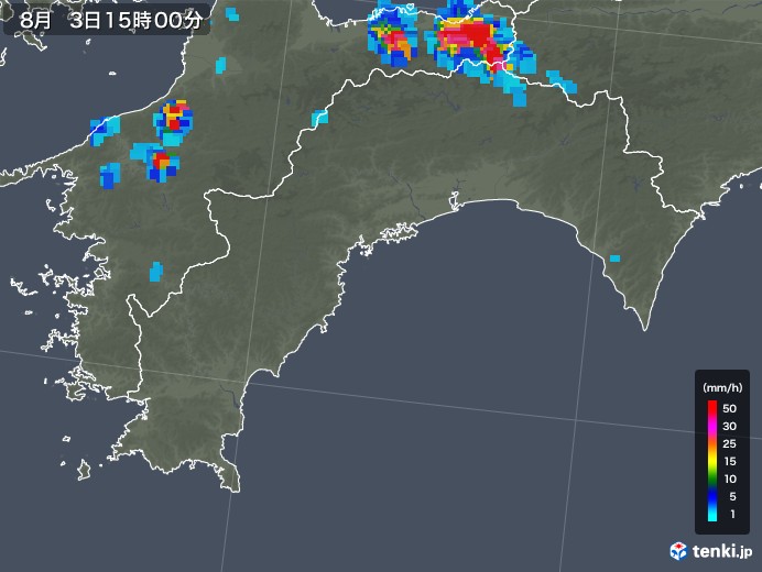 高知県の雨雲レーダー(2019年08月03日)