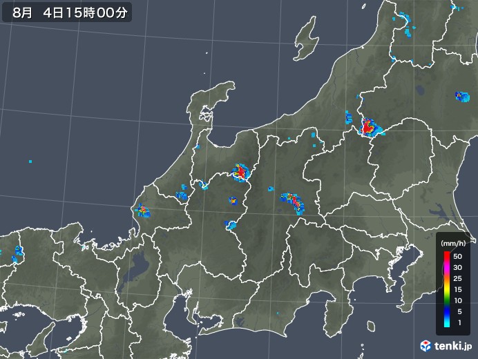 北陸地方の雨雲レーダー(2019年08月04日)