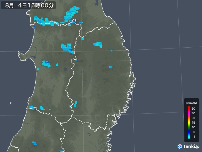 岩手県の雨雲レーダー(2019年08月04日)