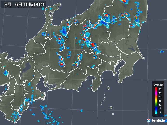 関東・甲信地方の雨雲レーダー(2019年08月06日)
