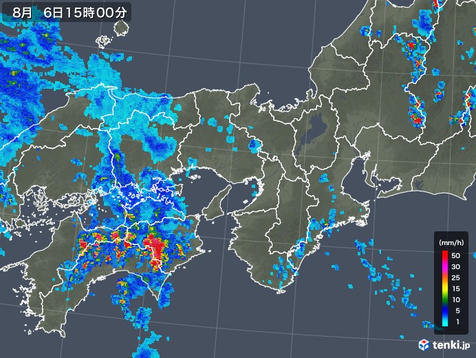 近畿地方の雨雲レーダー(2019年08月06日)