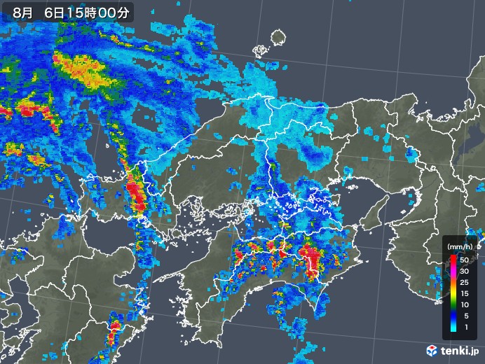 中国地方の雨雲レーダー(2019年08月06日)