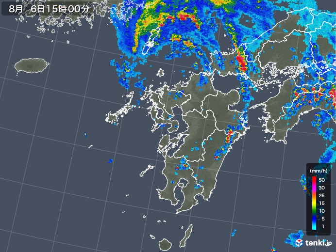 九州地方の雨雲レーダー(2019年08月06日)