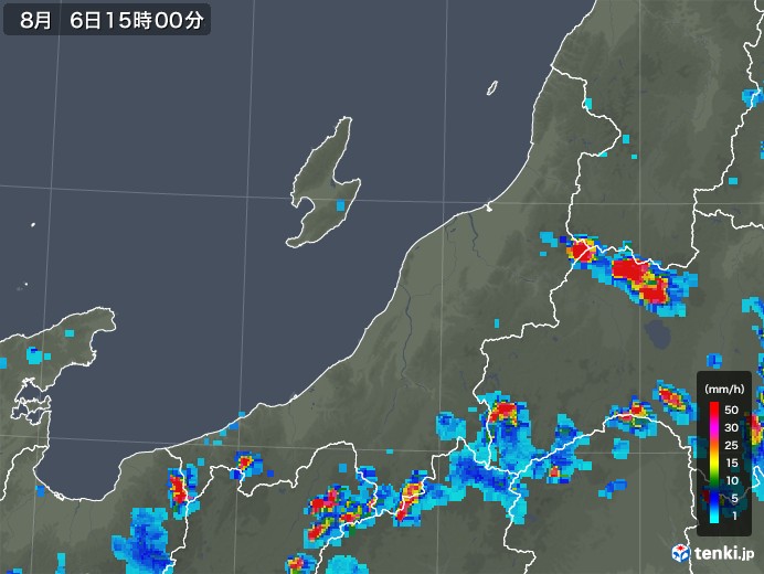 新潟県の雨雲レーダー(2019年08月06日)