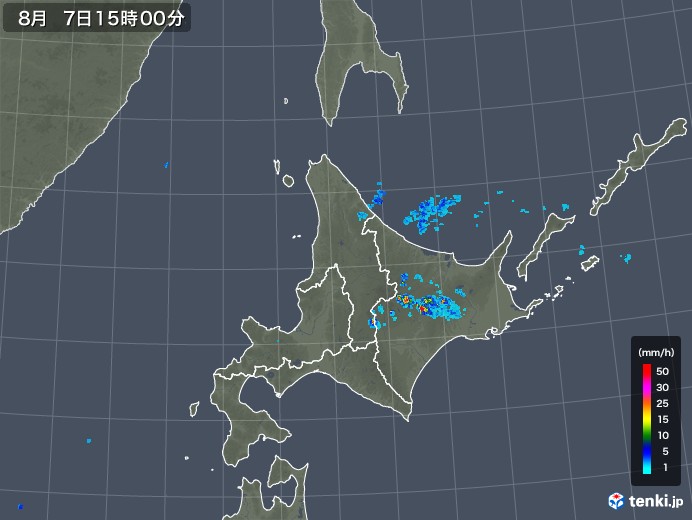 北海道地方の雨雲レーダー(2019年08月07日)