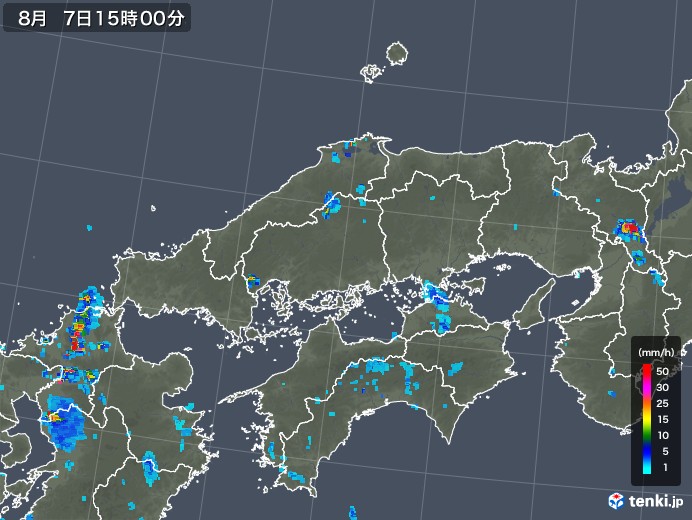中国地方の雨雲レーダー(2019年08月07日)