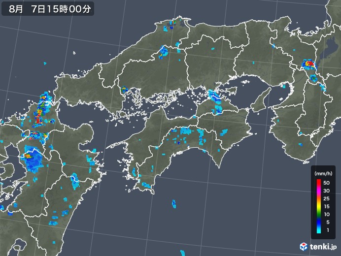 四国地方の雨雲レーダー(2019年08月07日)