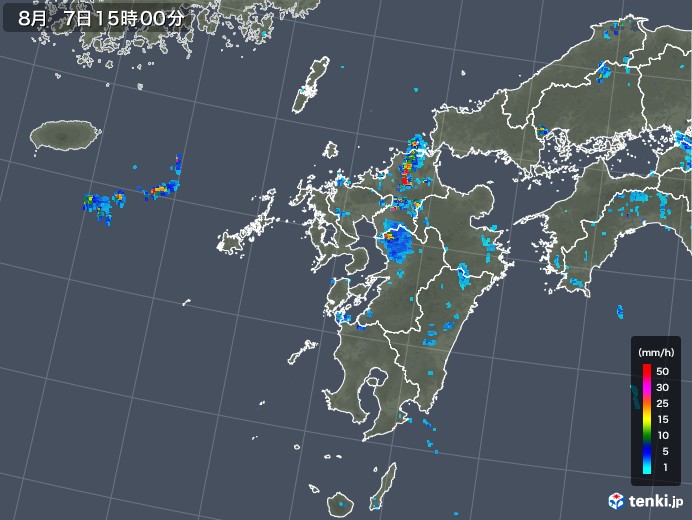 九州地方の雨雲レーダー(2019年08月07日)