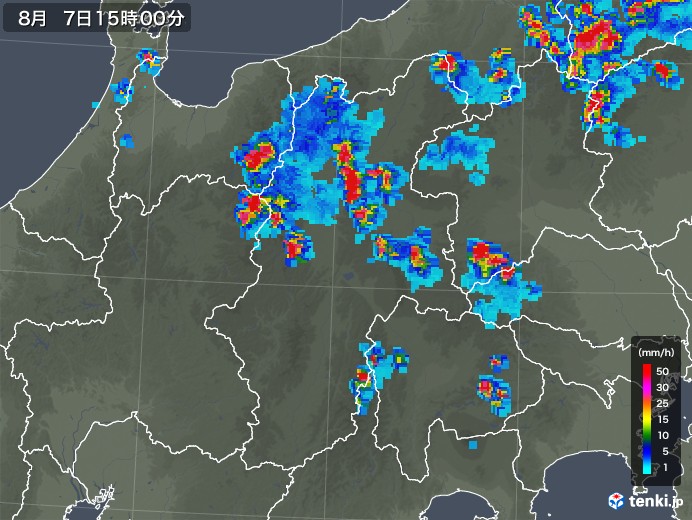 長野県の雨雲レーダー(2019年08月07日)