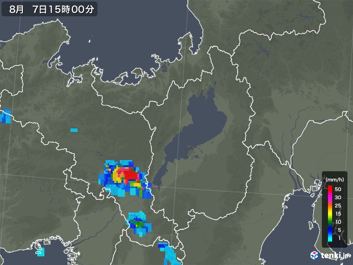 滋賀県の雨雲レーダー(2019年08月07日)