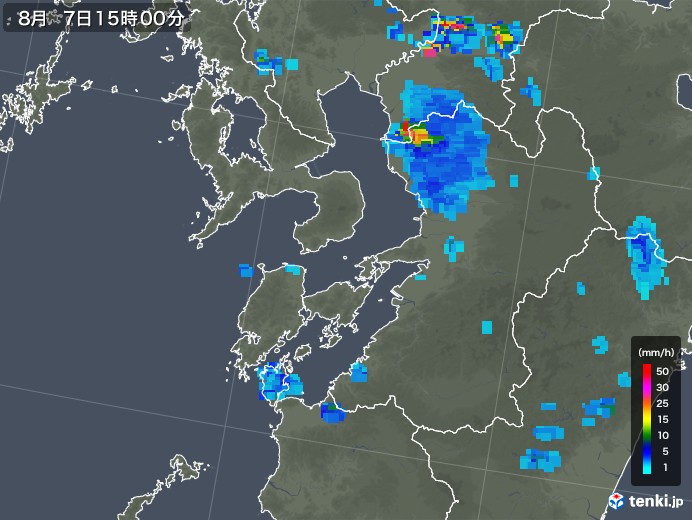 熊本県の雨雲レーダー(2019年08月07日)