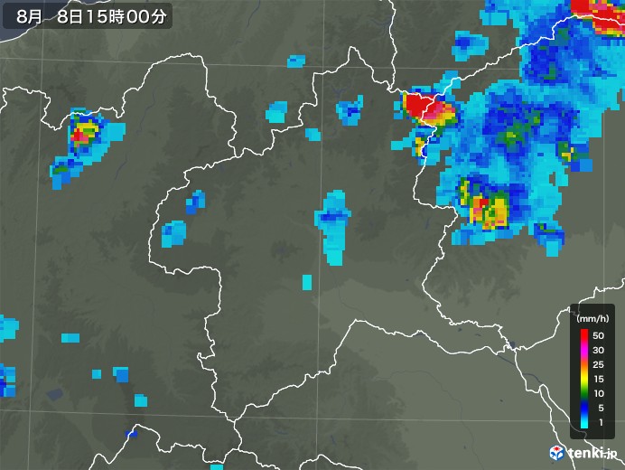 群馬県の雨雲レーダー(2019年08月08日)