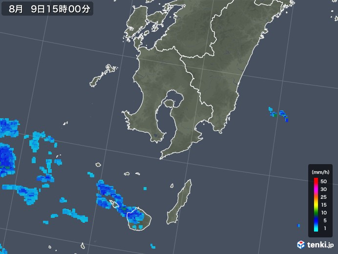 鹿児島県の雨雲レーダー(2019年08月09日)