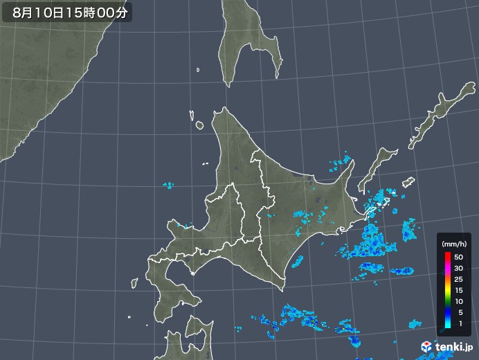 北海道地方の雨雲レーダー(2019年08月10日)