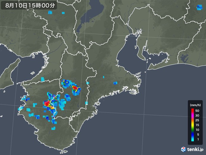 三重県の雨雲レーダー(2019年08月10日)