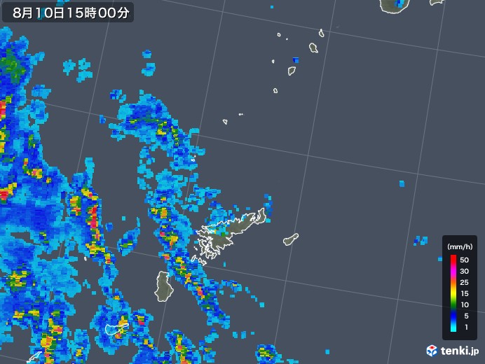 奄美諸島(鹿児島県)の雨雲レーダー(2019年08月10日)