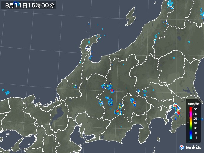 北陸地方の雨雲レーダー(2019年08月11日)
