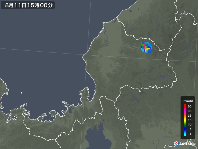 福井県の雨雲レーダー(2019年08月11日)