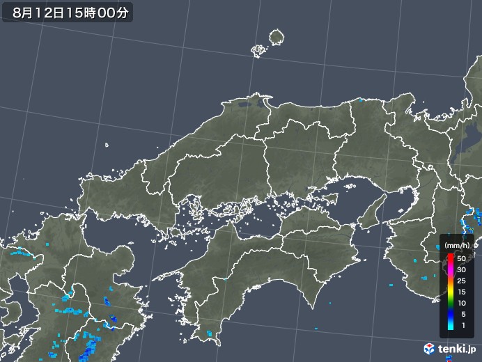 中国地方の雨雲レーダー(2019年08月12日)