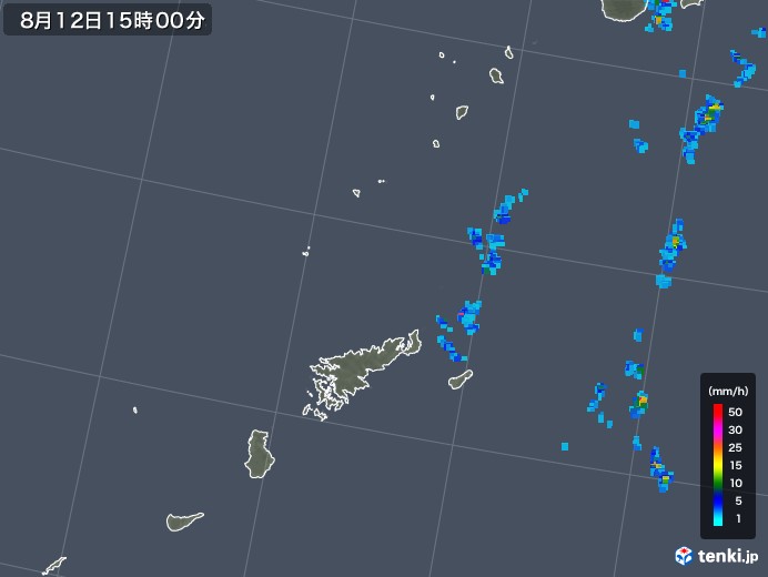 奄美諸島(鹿児島県)の雨雲レーダー(2019年08月12日)