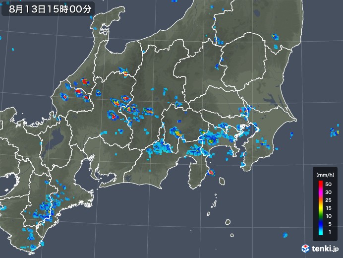 関東・甲信地方の雨雲レーダー(2019年08月13日)