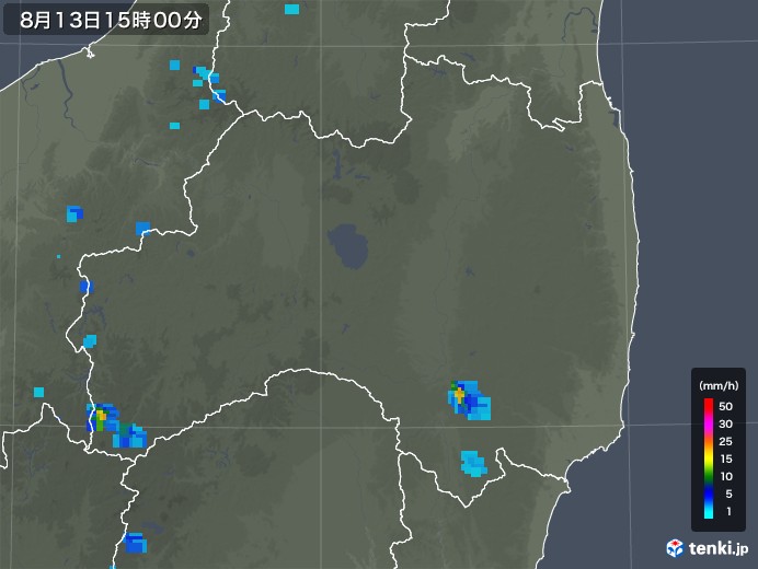 福島県の雨雲レーダー(2019年08月13日)