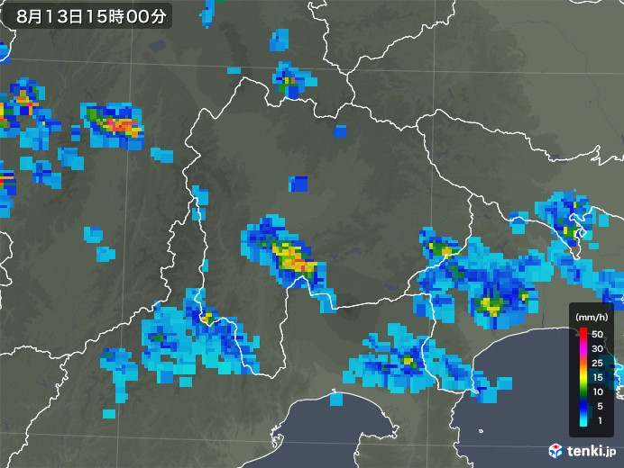 山梨県の雨雲レーダー(2019年08月13日)