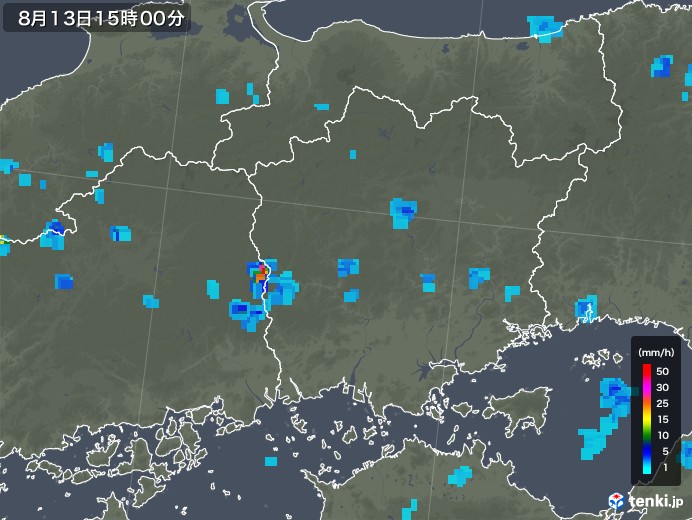 岡山県の雨雲レーダー(2019年08月13日)
