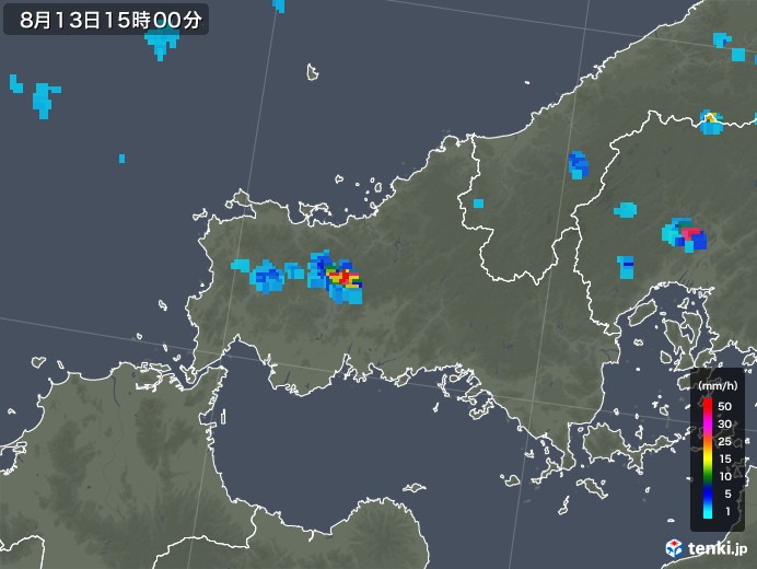 山口県の雨雲レーダー(2019年08月13日)