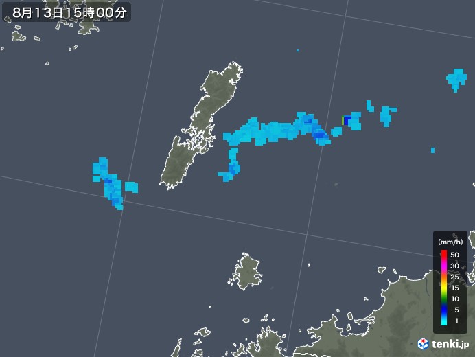壱岐・対馬(長崎県)の雨雲レーダー(2019年08月13日)
