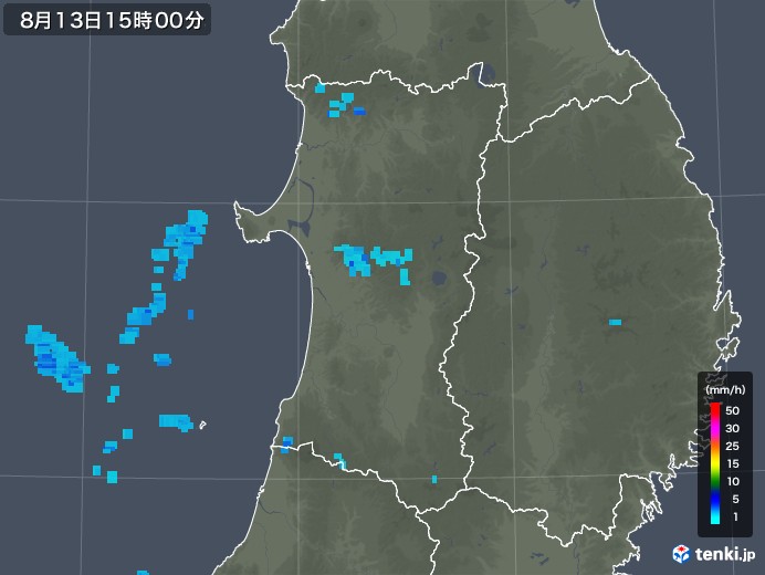 秋田県の雨雲レーダー(2019年08月13日)