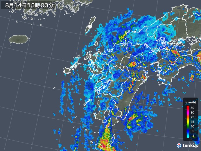 九州地方の雨雲レーダー(2019年08月14日)