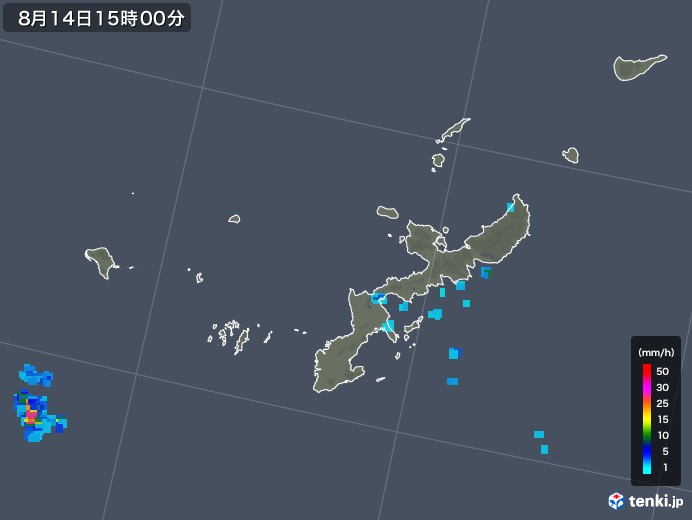 沖縄県の雨雲レーダー(2019年08月14日)