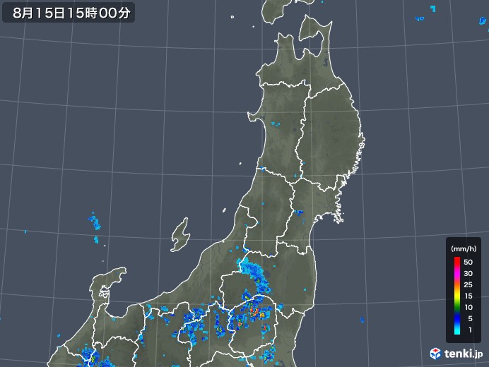 東北地方の雨雲レーダー(2019年08月15日)
