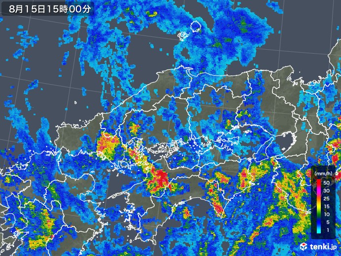 中国地方の雨雲レーダー(2019年08月15日)
