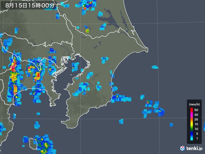 千葉県の雨雲レーダー(2019年08月15日)