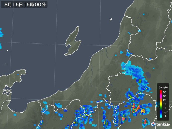 新潟県の雨雲レーダー(2019年08月15日)