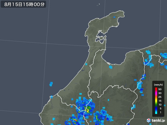 石川県の雨雲レーダー(2019年08月15日)