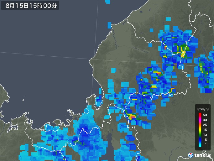 福井県の雨雲レーダー(2019年08月15日)