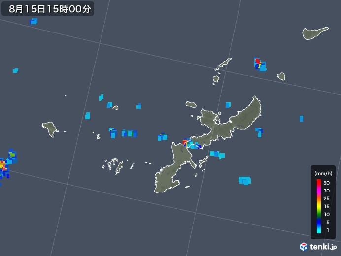 沖縄県の雨雲レーダー(2019年08月15日)